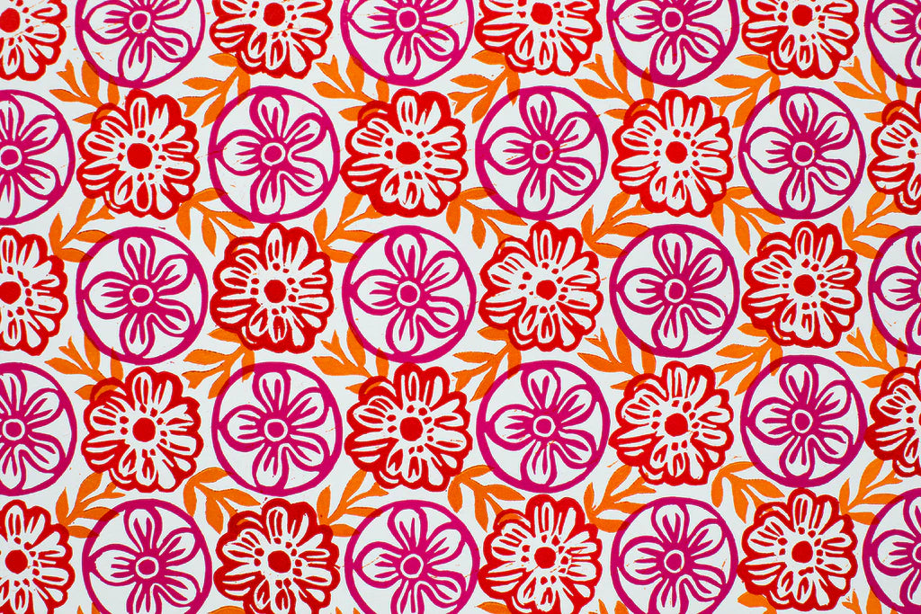 Snowshill in Pink, Orange and Red on White