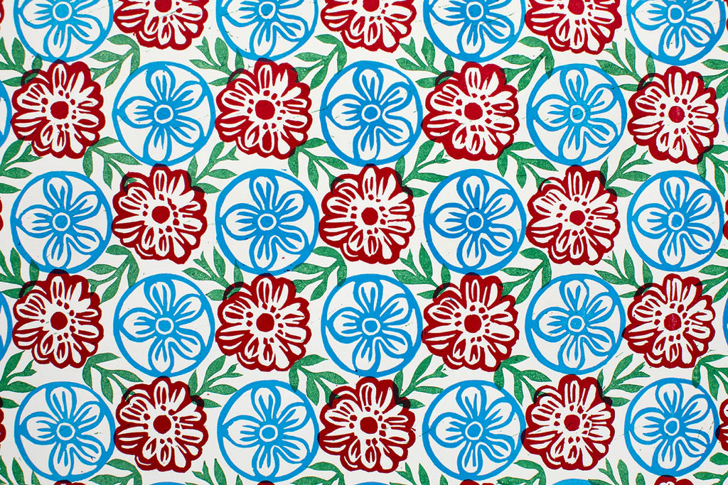 Snowshill in Blue, Red and Green on White