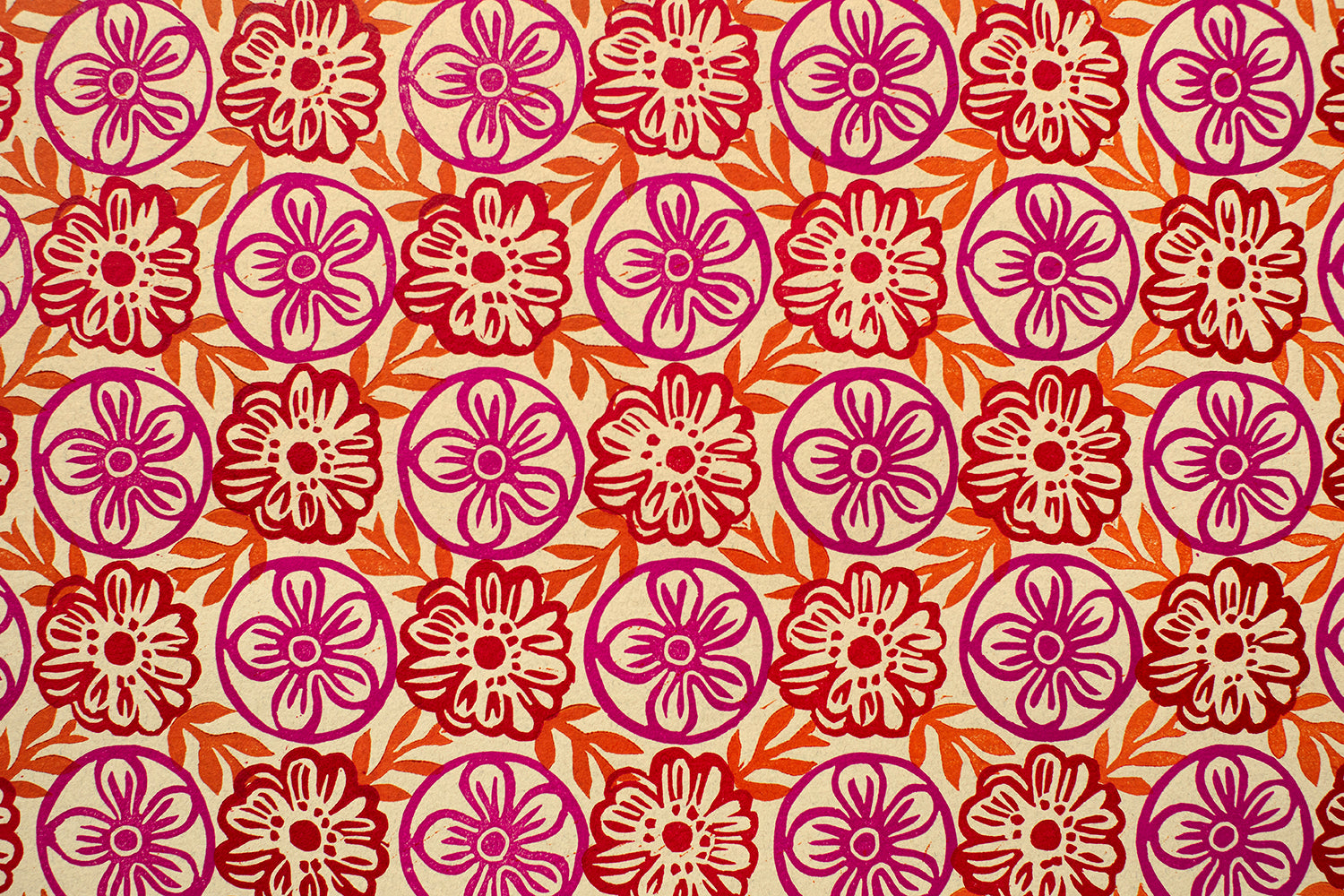 Snowshill in Pink, Orange and Red on Oatmeal