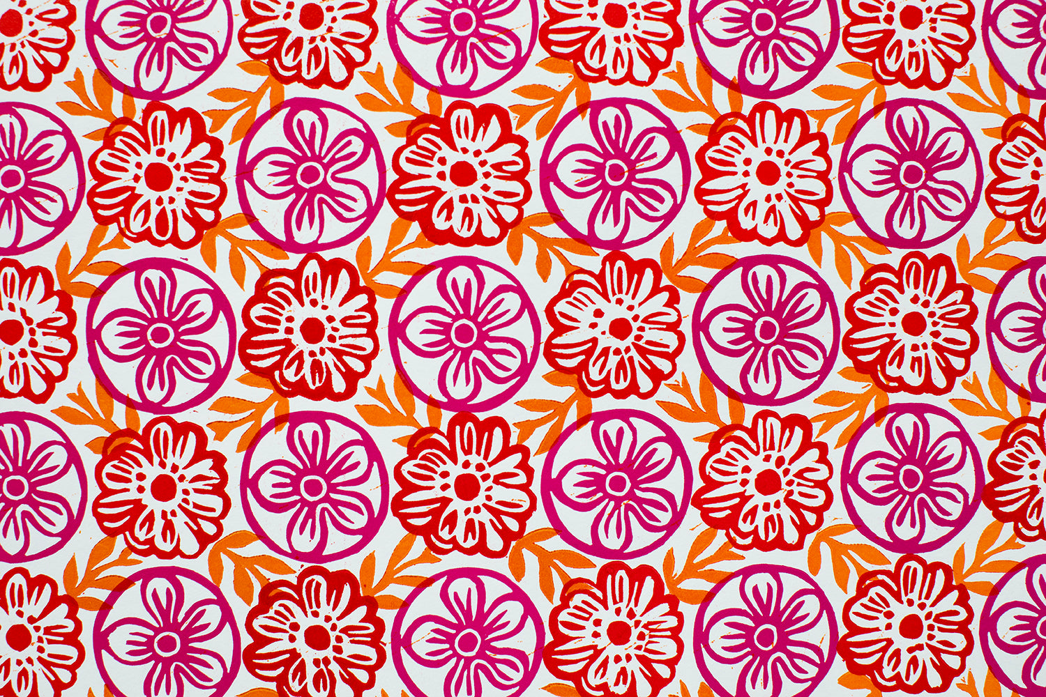Snowshill in Pink, Orange and Red on White
