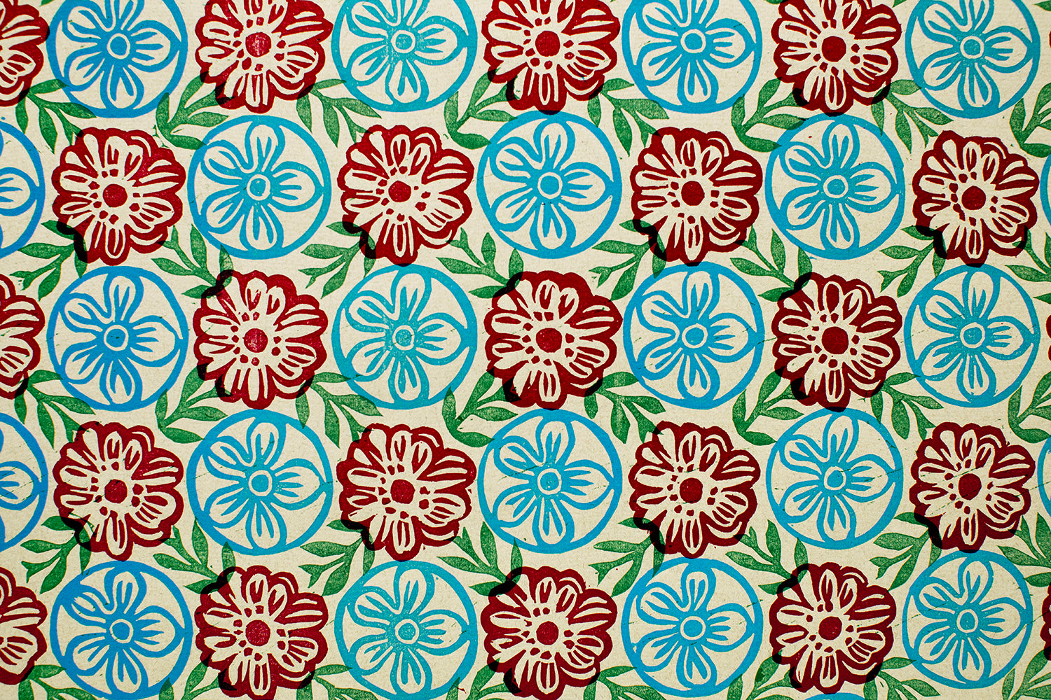 Snowshill in Blue, Red and Green on Oatmeal
