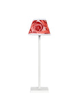 Small Chalky White Cordless Lamp and Pink and Red Viennese Curl Lampshade