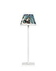 Small Chalky White Cordless Lamp and Modern Blue Floral Lampshade
