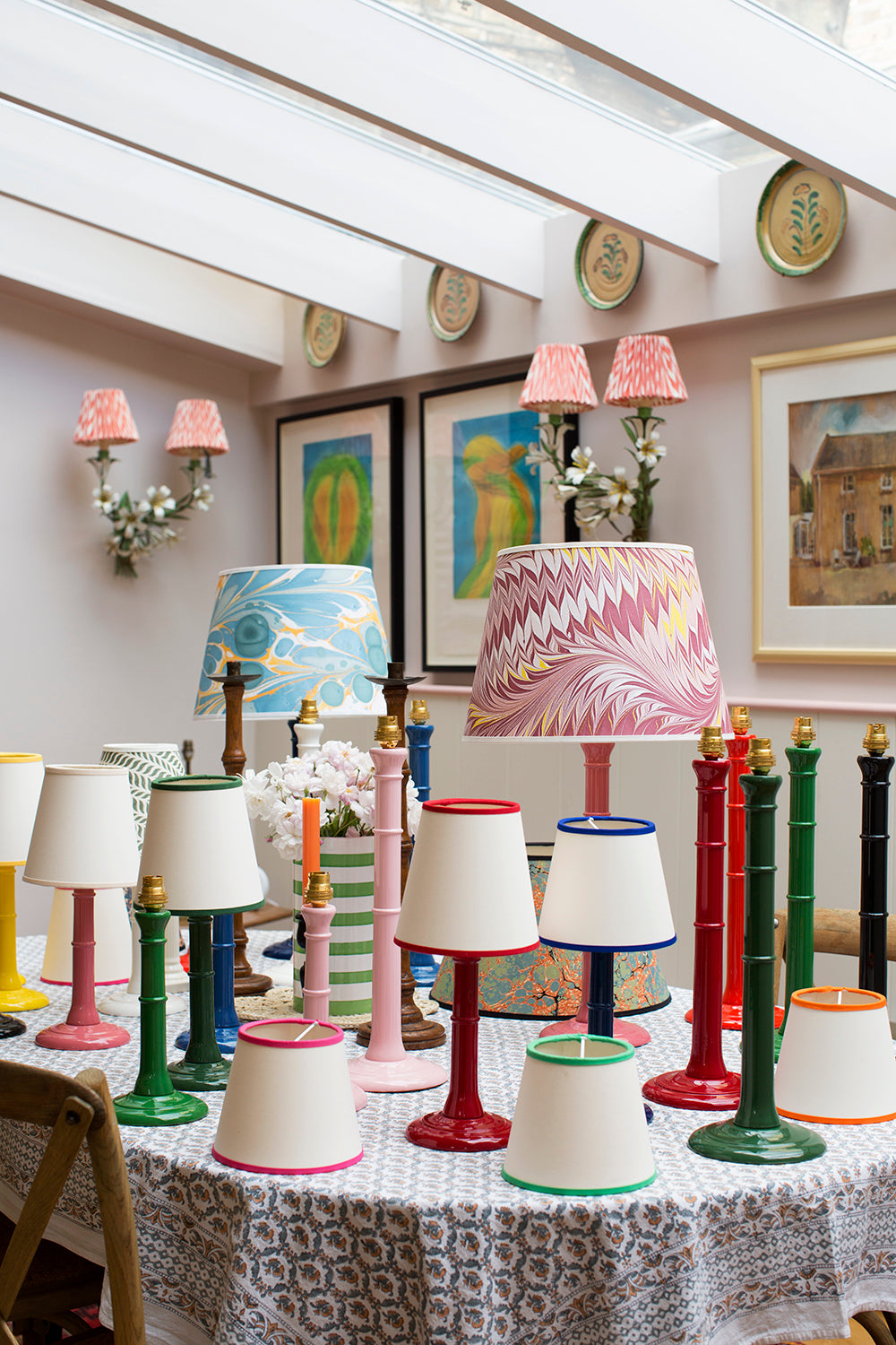 Rosi de Ruig patterned paper lampshades and colourful glossy lamps