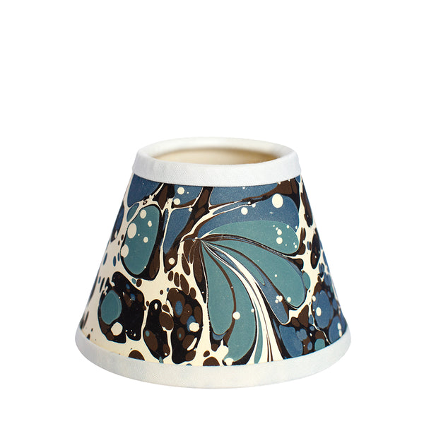 Small Chalky White Cordless Lamp and Modern Blue Floral Lampshade